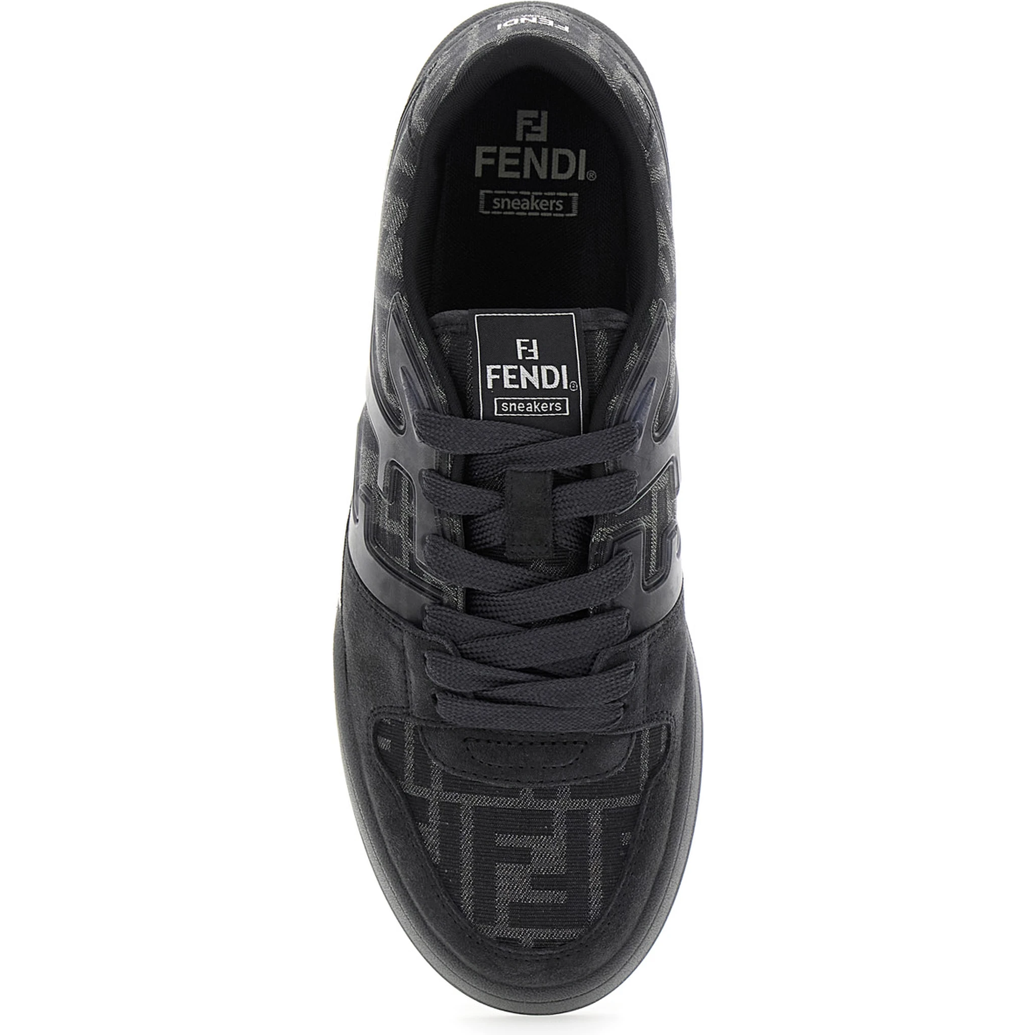 حذاء رياضي رمادي اللون مزين بشعار على اللسان ونقش FF كامل من الجلد الرجالي