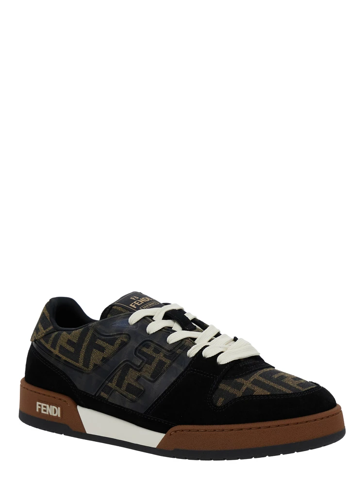 Match Brown Sneakers with Logo Patch on the Tongue and All-Over FF Motif in Leather Man alternative