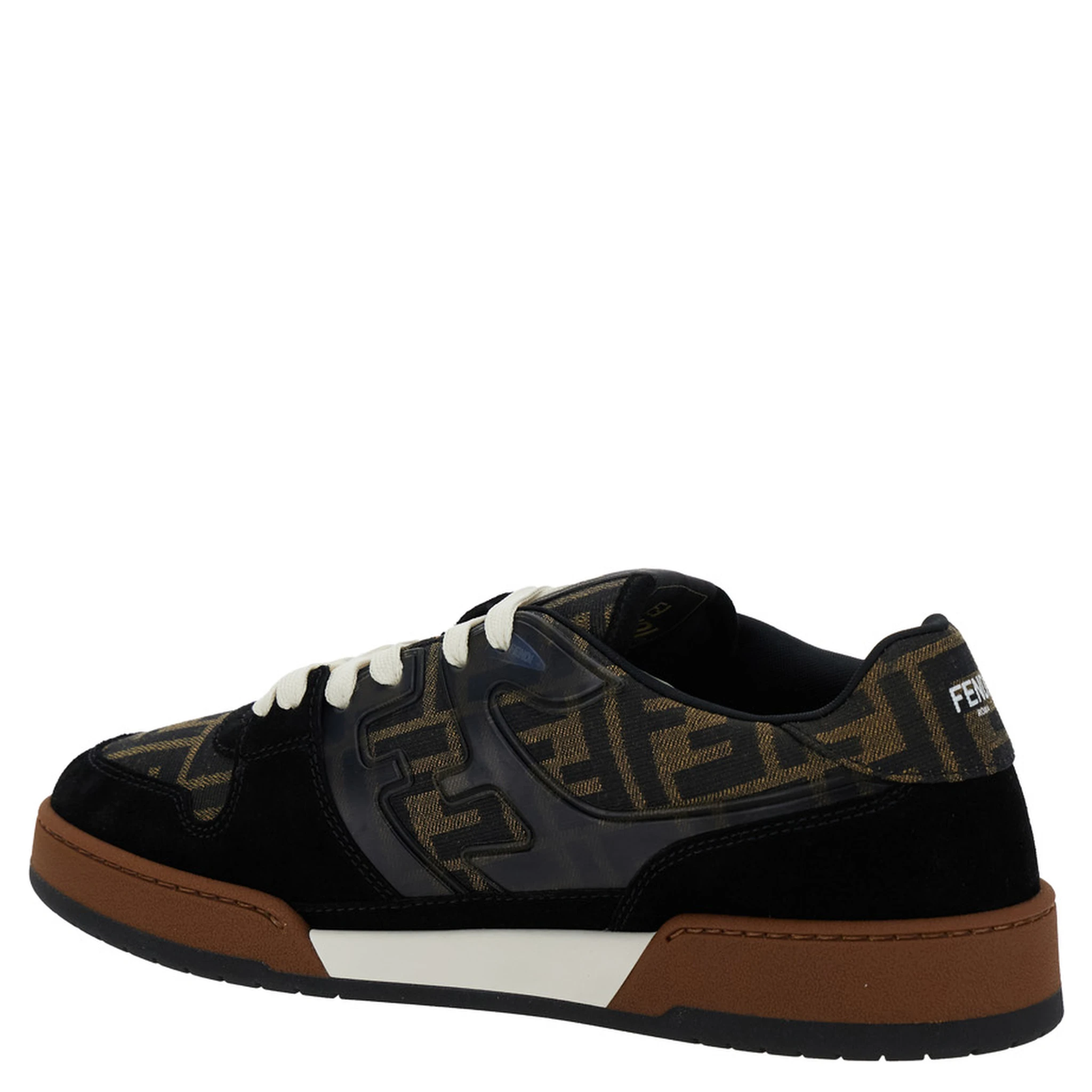 Match Brown Sneakers with Logo Patch on the Tongue and All-Over FF Motif in Leather Man