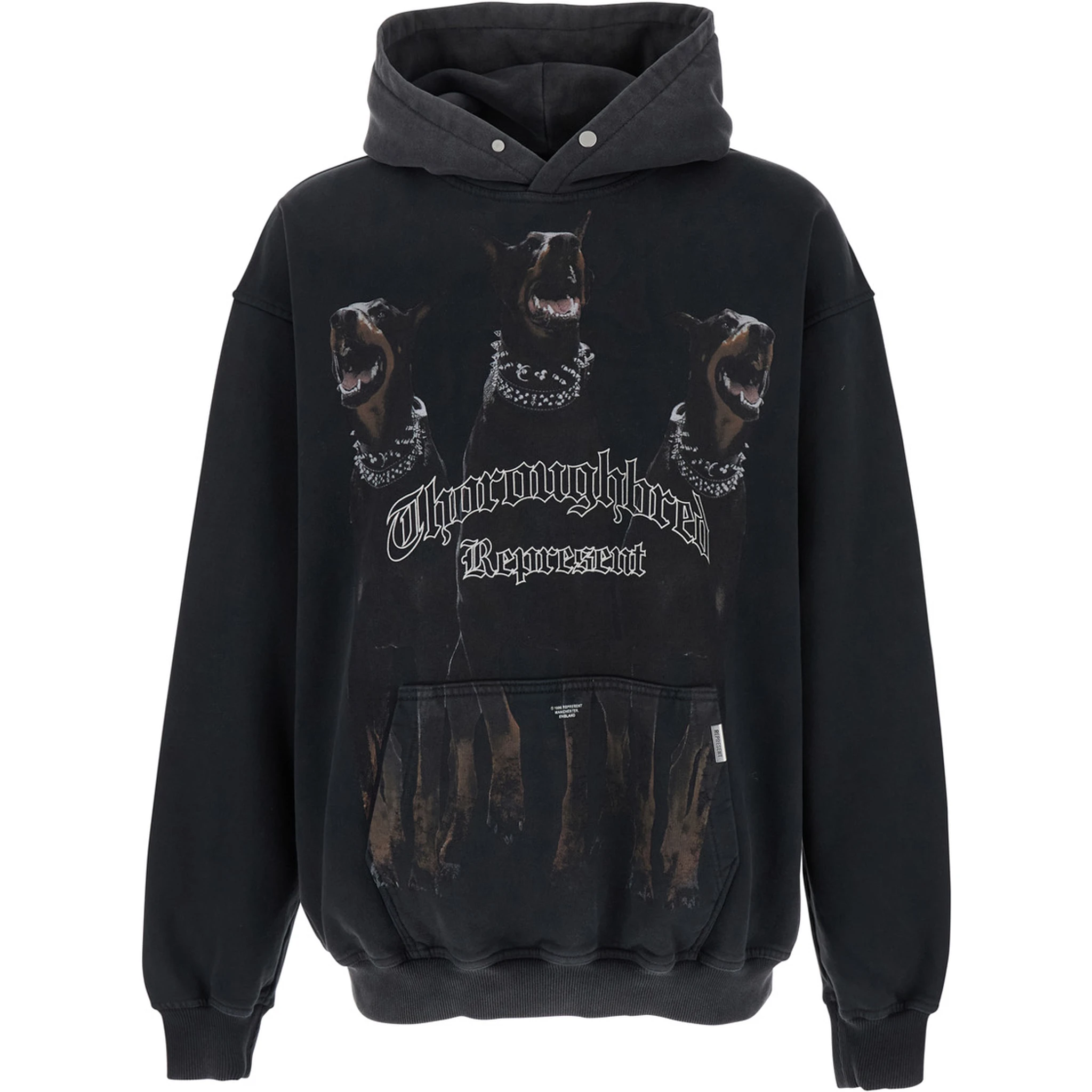 Black Hoodie with Fixed Hood and Maxi Print on the Front in Cotton Man