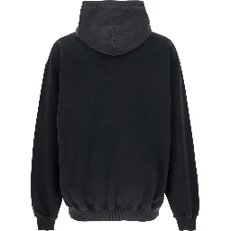 Black Hoodie with Fixed Hood and Maxi Print on the Front in Cotton Man