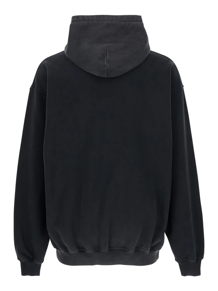 Black Hoodie with Fixed Hood and Maxi Print on the Front in Cotton Man alternative