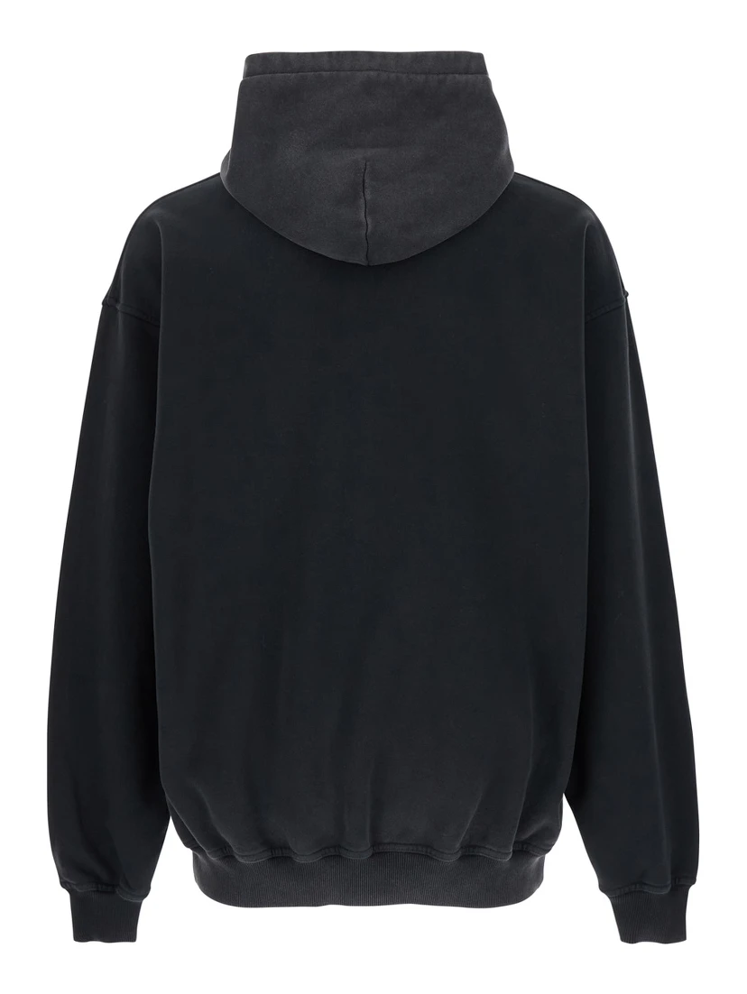 Black Hoodie with Fixed Hood and Maxi Print on the Front in Cotton Man