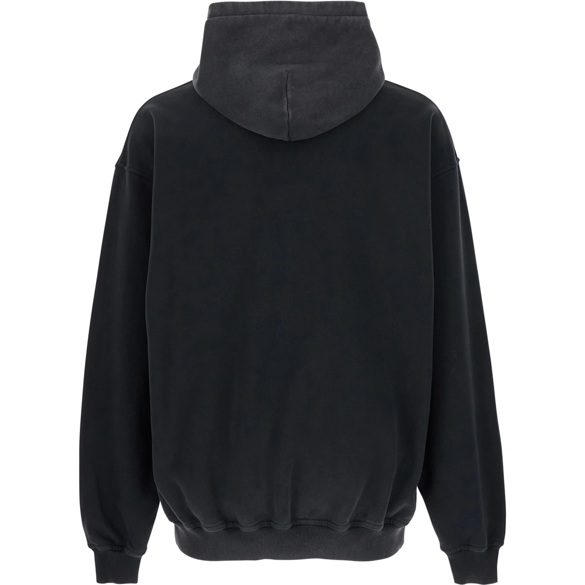 Black Hoodie with Fixed Hood and Maxi Print on the Front in Cotton Man