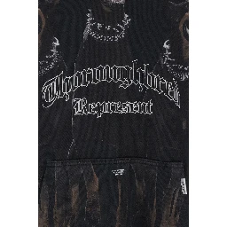 Black Hoodie with Fixed Hood and Maxi Print on the Front in Cotton Man