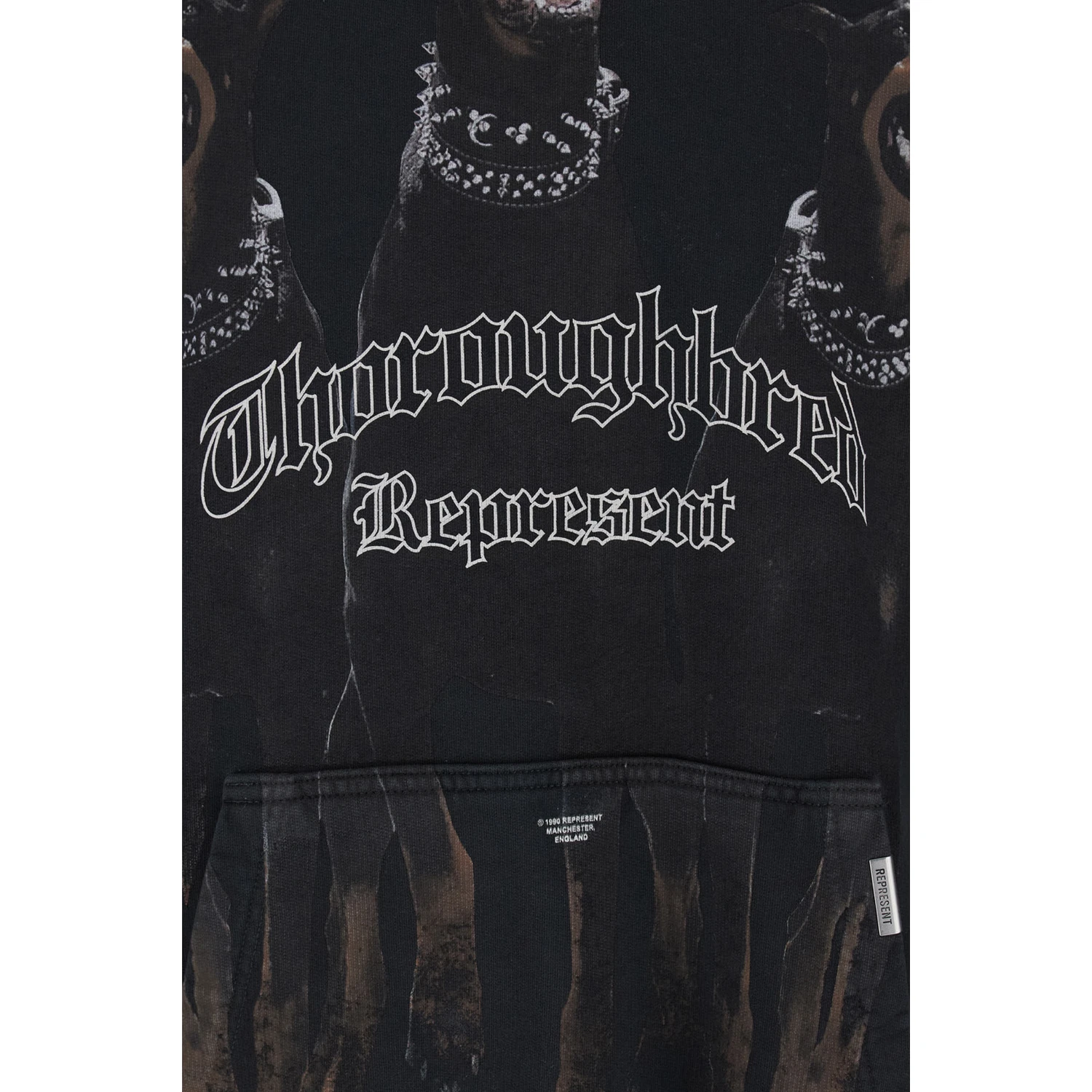 Black Hoodie with Fixed Hood and Maxi Print on the Front in Cotton Man