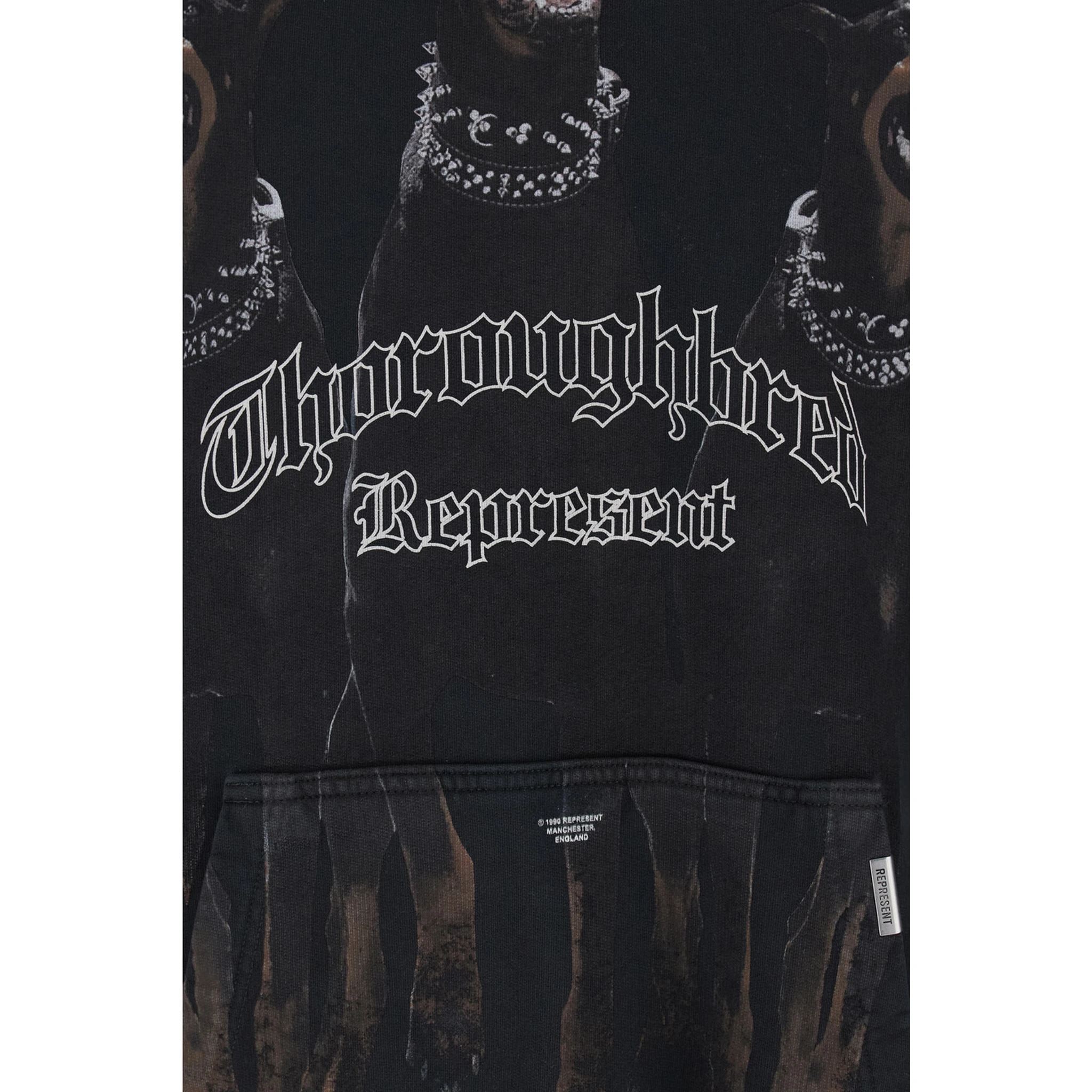 Black Hoodie with Fixed Hood and Maxi Print on the Front in Cotton Man