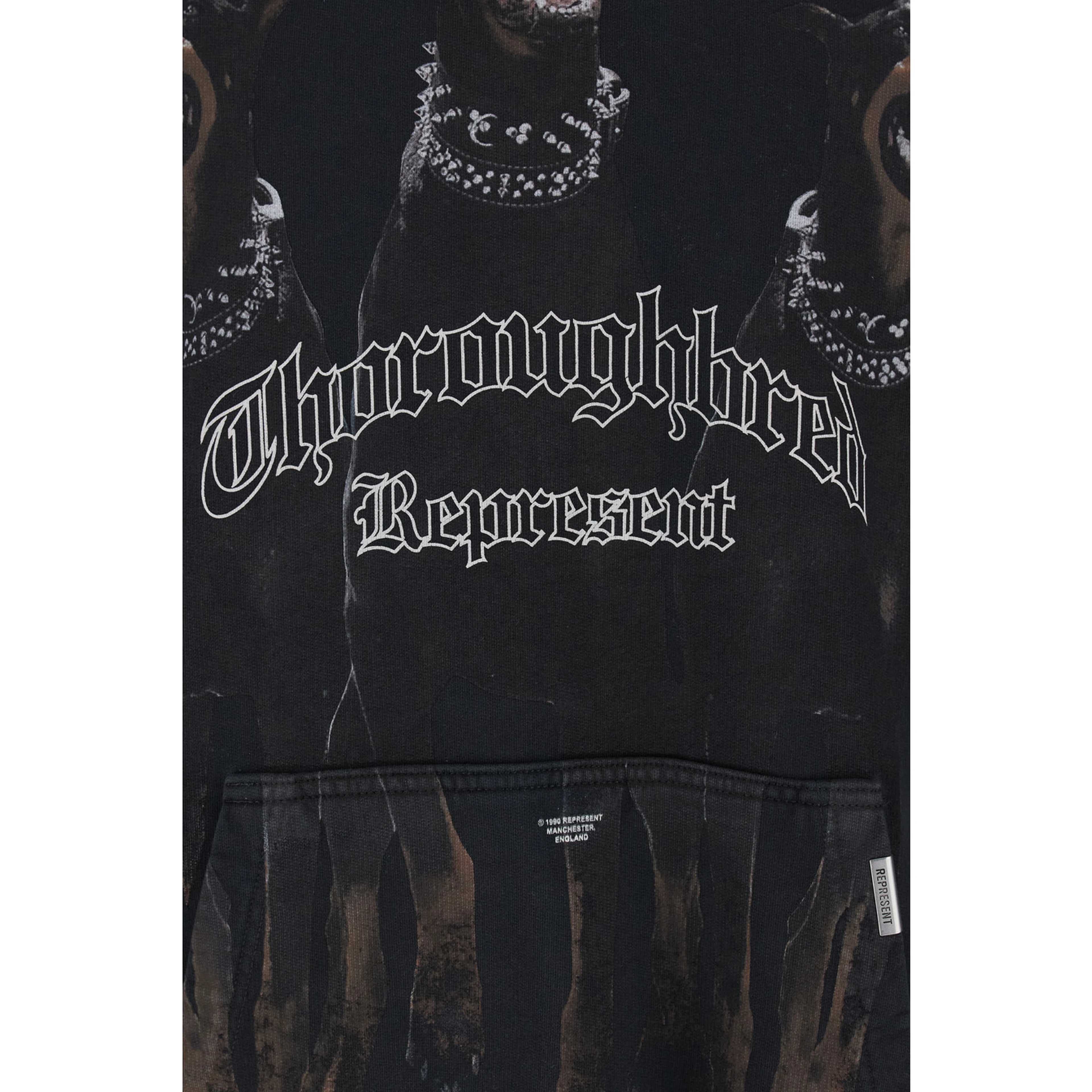 Black Hoodie with Fixed Hood and Maxi Print on the Front in Cotton Man