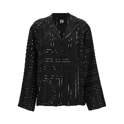 Black Shirt with All-Over Monogram Print in Silk Woman