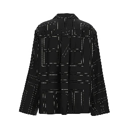 Black Shirt with All-Over Monogram Print in Silk Woman