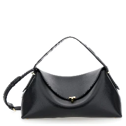 T-Lock Black  Handbag with Shoulder Strap and T-Closure in Grained Leather Woman