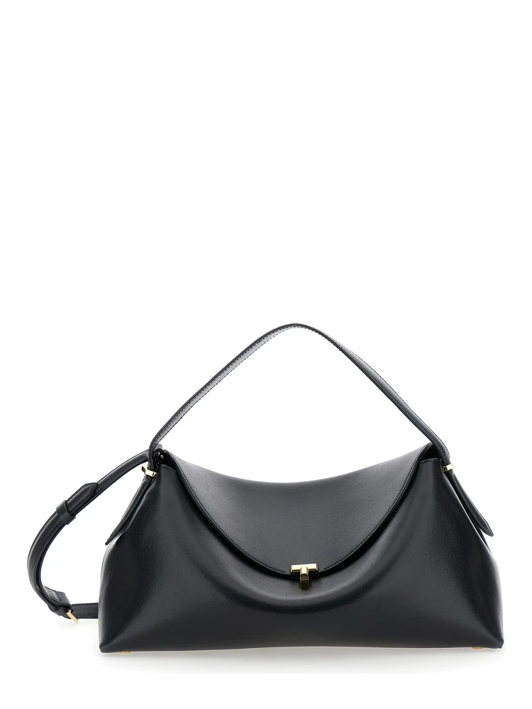T-Lock Black Handbag with Shoulder Strap and T-Closure in Grained Leather Woman