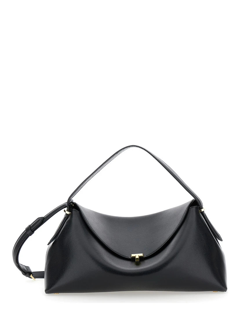 T-Lock Black Handbag with Shoulder Strap and T-Closure in Grained Leather Woman