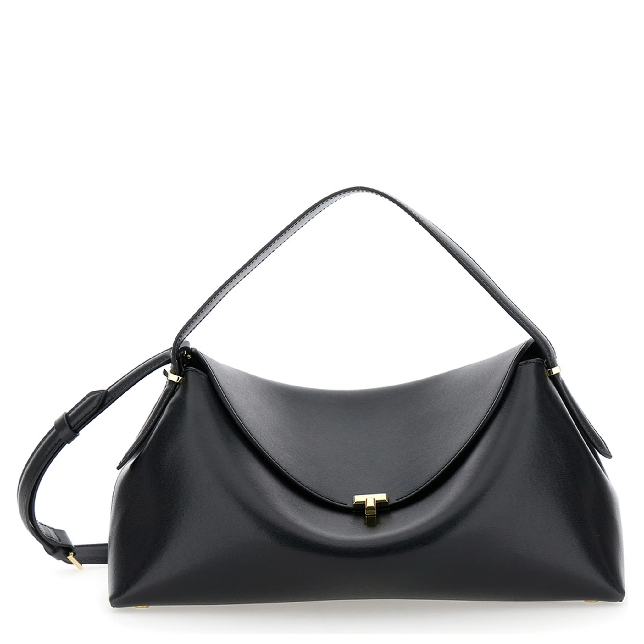 T-Lock Black  Handbag with Shoulder Strap and T-Closure in Grained Leather Woman