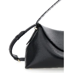 T-Lock Black  Handbag with Shoulder Strap and T-Closure in Grained Leather Woman