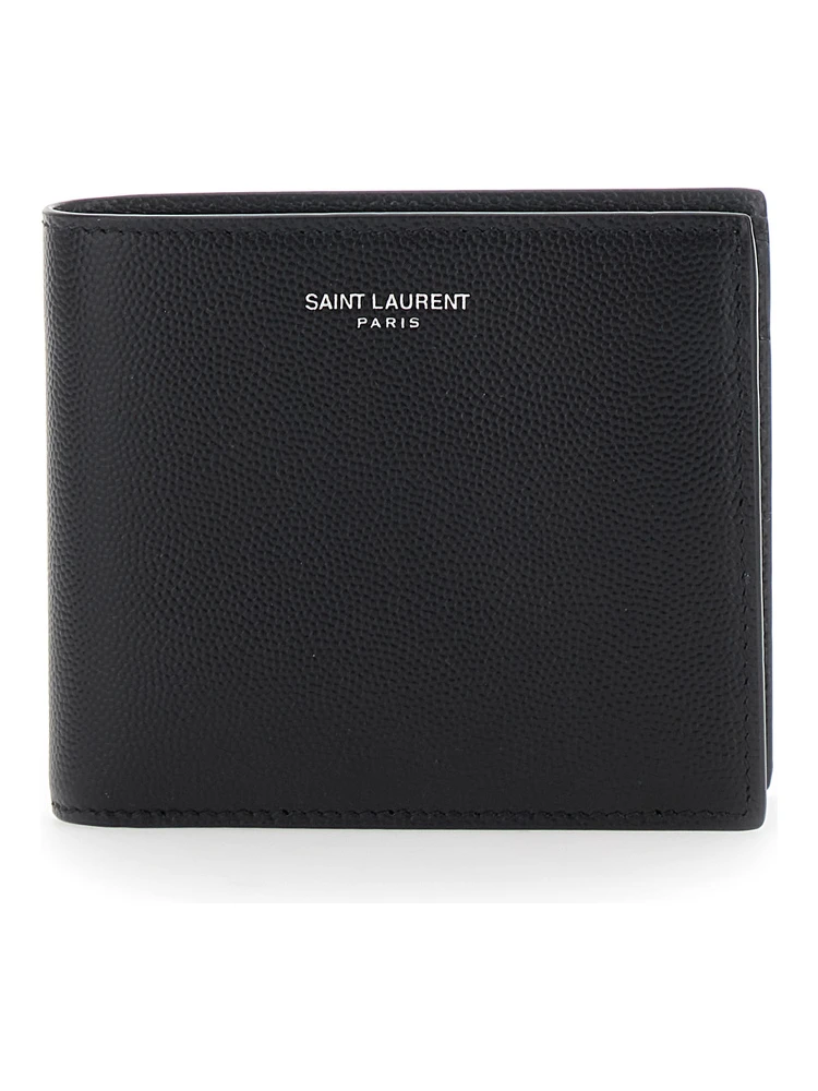 Black Bi-Fold Wallet with Logo Lettering on the Front in Leather Man