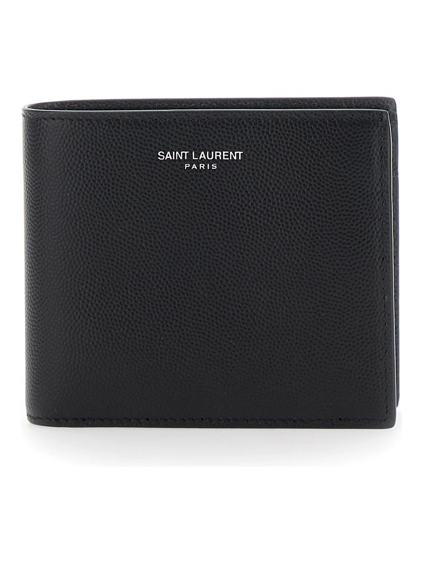 Black Bi-Fold Wallet with Logo Lettering on the Front in Leather Man