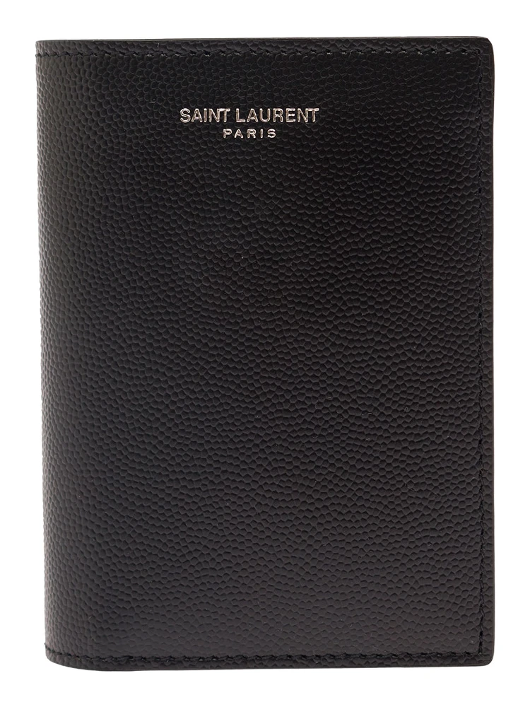 Black Card-Holder with Embossed Logo in Grain de Poudre Leather Man