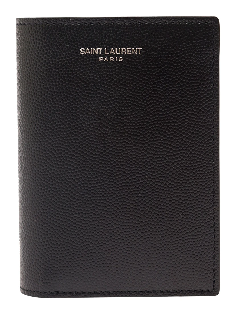 Black Card-Holder with Embossed Logo in Grain de Poudre Leather Man