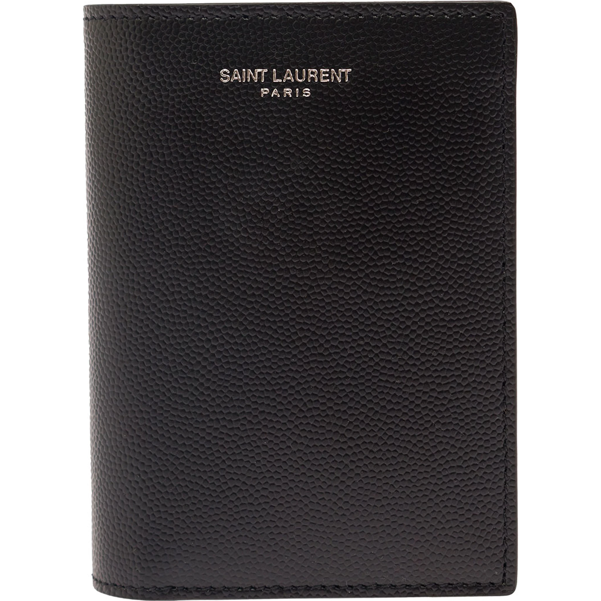 Black Card-Holder with Embossed Logo in Grain de Poudre Leather Man