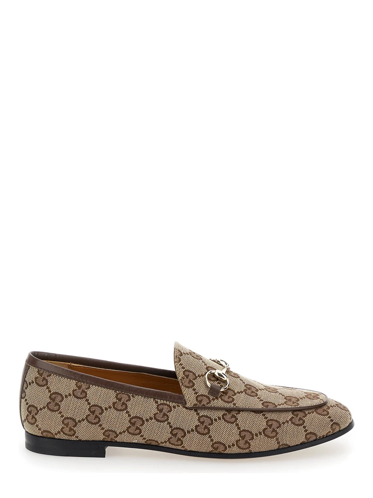 Gucci Jordan Beige and Ebony Loafers with Horsebit Detail in Original GG Fabric Woman