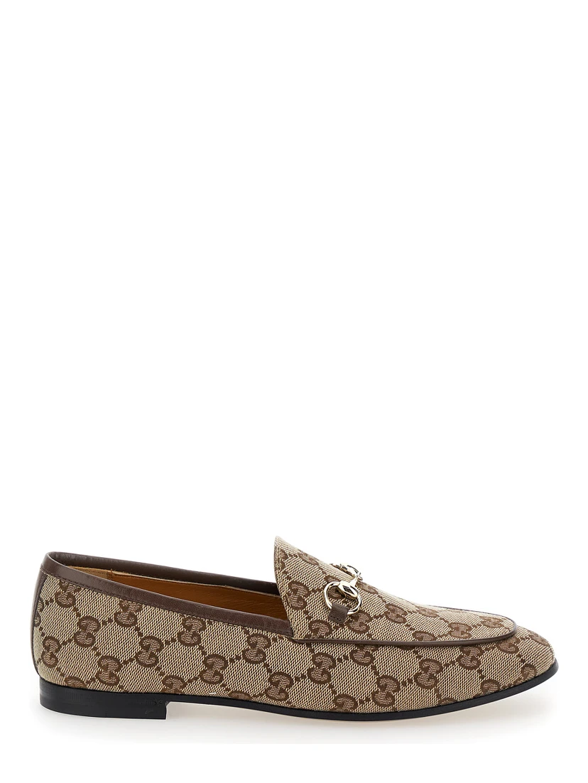 Gucci Jordan Beige and Ebony Loafers with Horsebit Detail in Original GG Fabric Woman