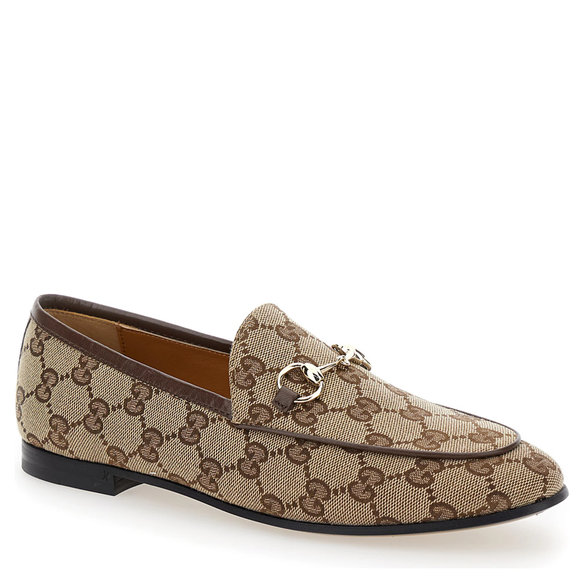 Gucci Jordan Beige and Ebony Loafers with Horsebit Detail in Original GG Fabric Woman