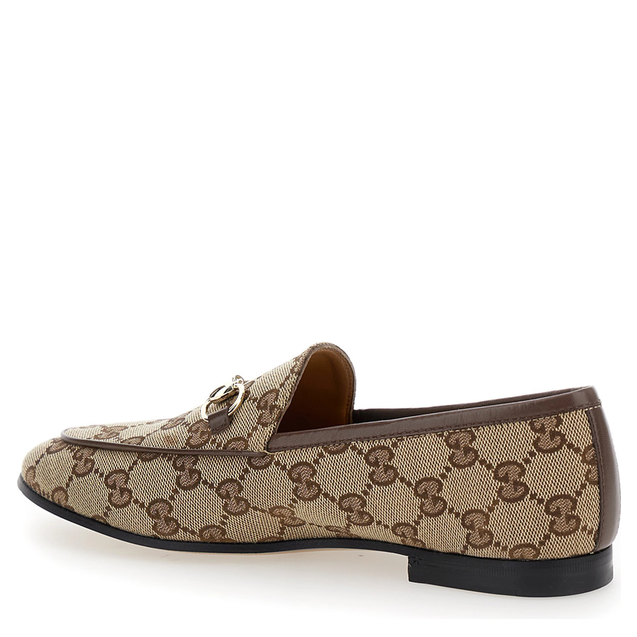 Gucci Jordan Beige and Ebony Loafers with Horsebit Detail in Original GG Fabric Woman