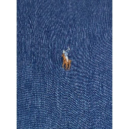 Custom Fit Blue Shirt with Pony Embroidery on the Front in Denim Man