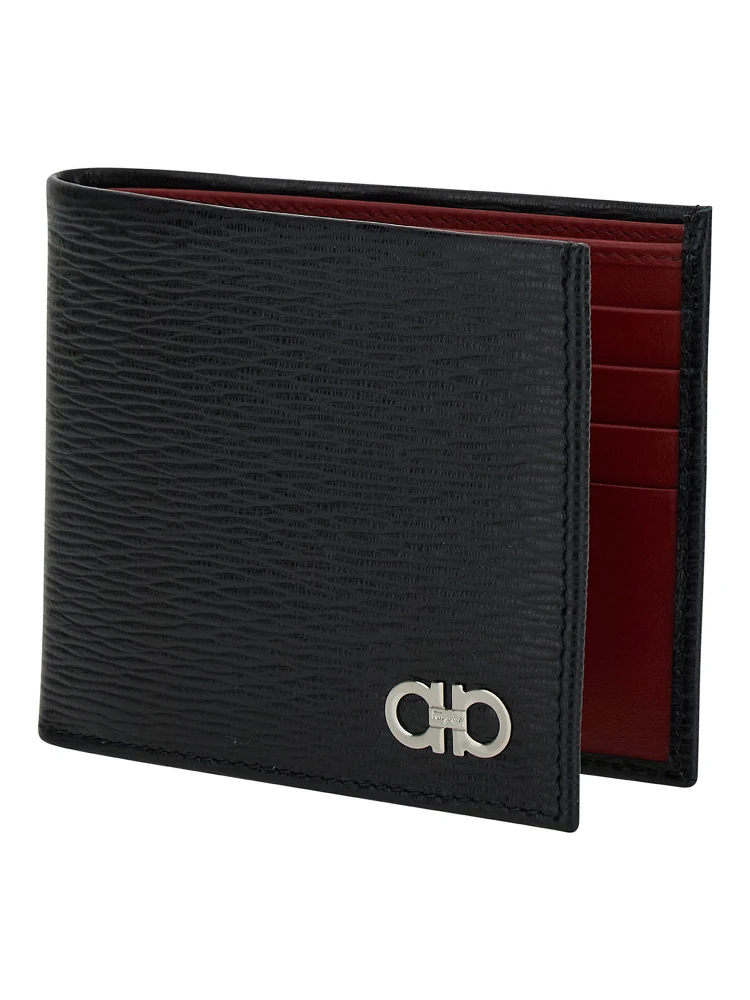 Revival Gancini Black Wallet in Textured Leather Man Ferragamo alternative