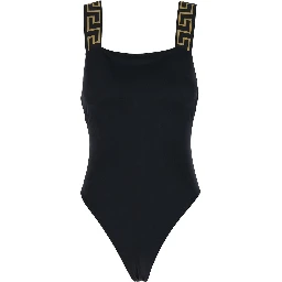 Black One-Piece Swimsuit with Greca Detail in Stretch Polyamide Woman