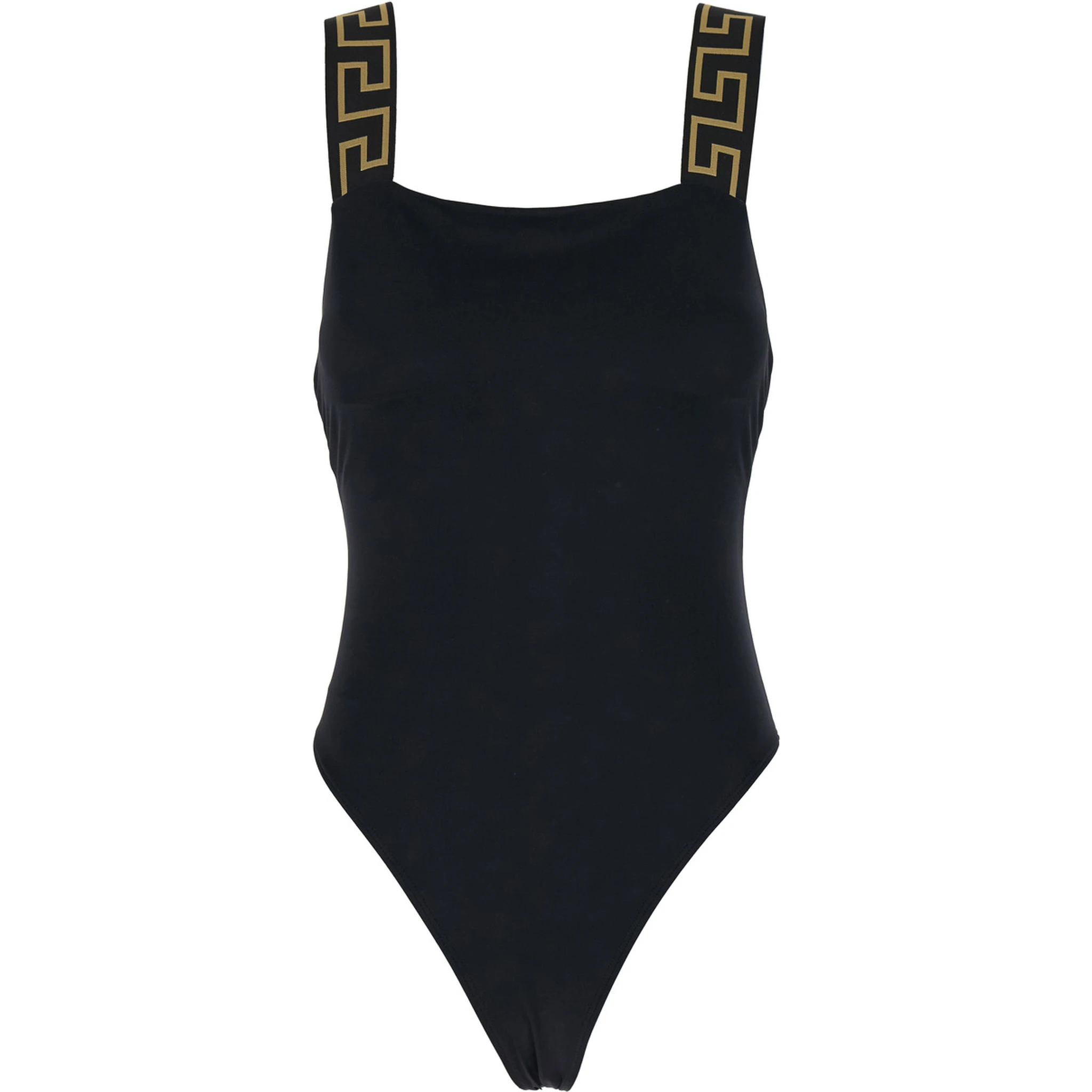 Black One-Piece Swimsuit with Greca Detail in Stretch Polyamide Woman