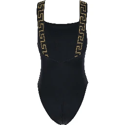 Black One-Piece Swimsuit with Greca Detail in Stretch Polyamide Woman