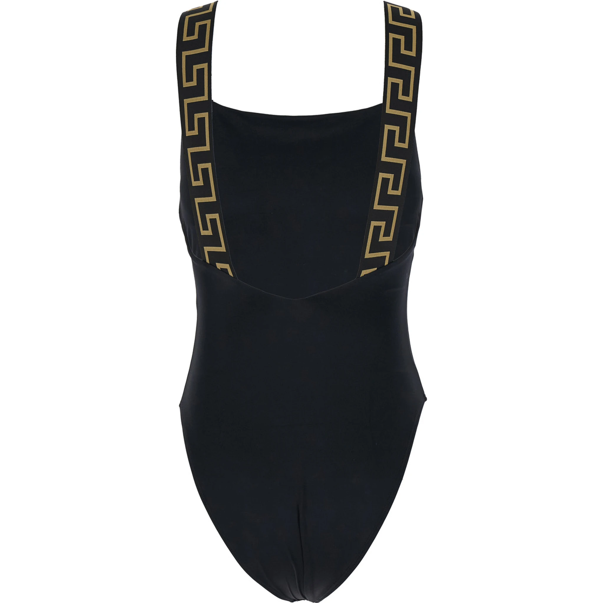 Black One-Piece Swimsuit with Greca Detail in Stretch Polyamide Woman