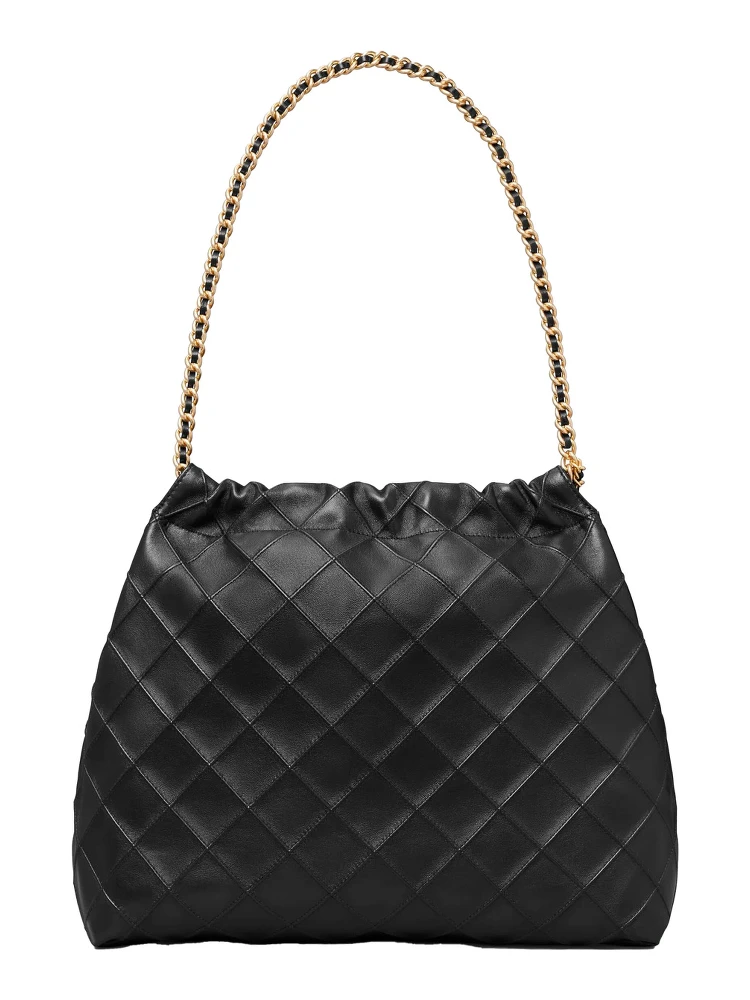 Fleming Black Diamond Quilted Shoulder Bag with Chain-Link Handles in Leather Woman alternative