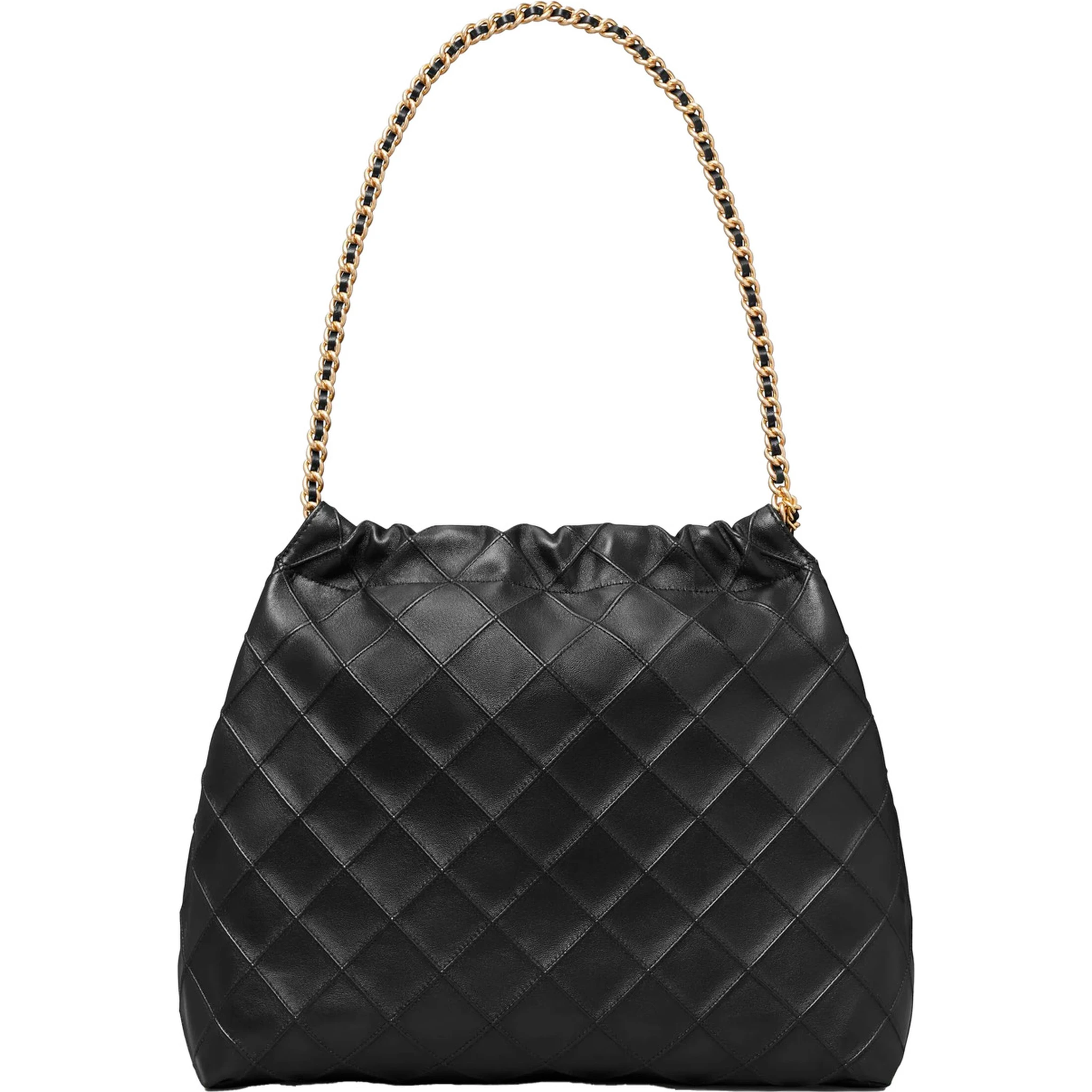 Fleming Black Diamond Quilted Shoulder Bag with Chain-Link Handles in Leather Woman