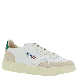 Medalist White Low Top Sneakers with Beige Suede Details in Leather Man