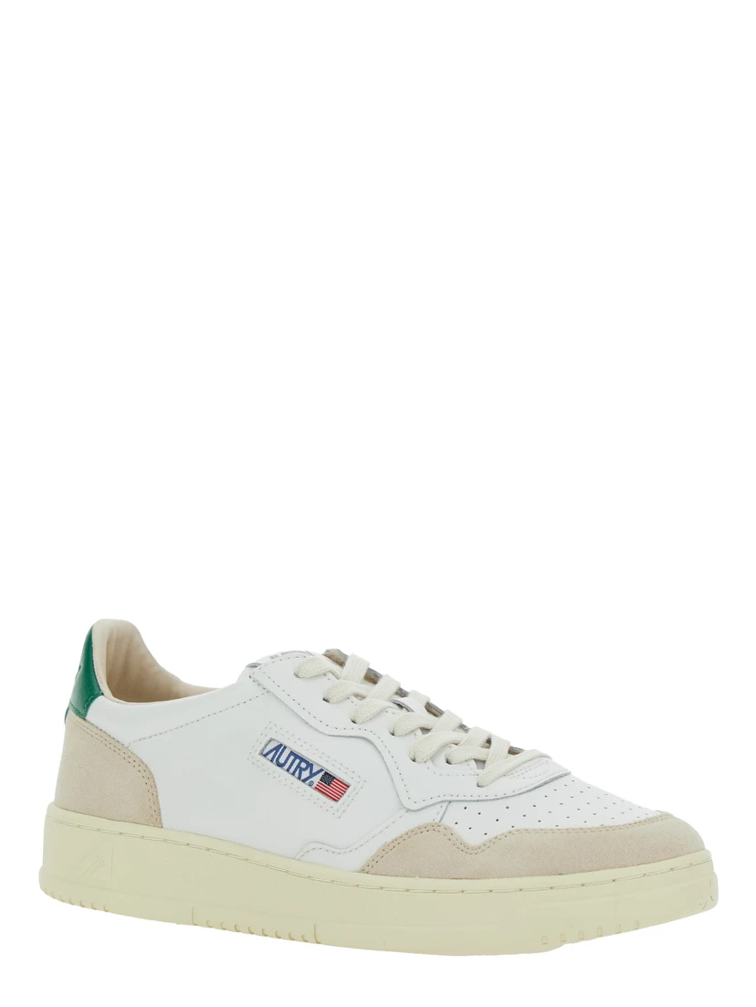 Medalist White Low Top Sneakers with Beige Suede Details in Leather Man