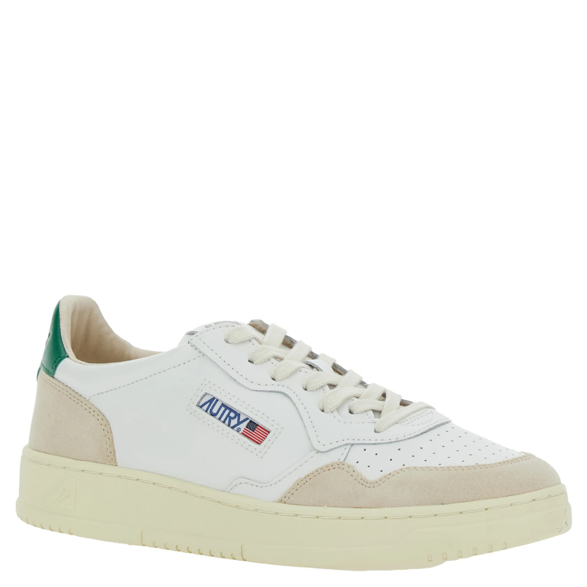 Medalist White Low Top Sneakers with Beige Suede Details in Leather Man