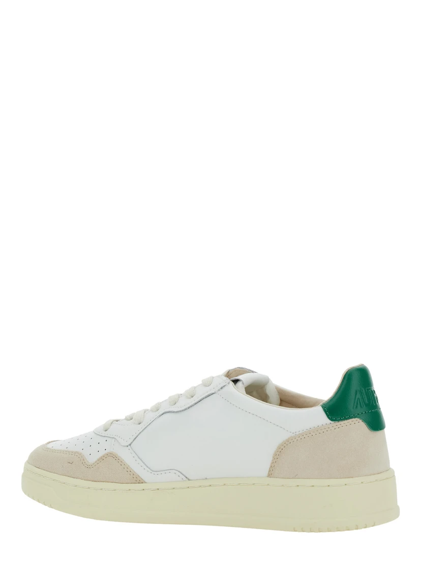 Medalist White Low Top Sneakers with Beige Suede Details in Leather Man