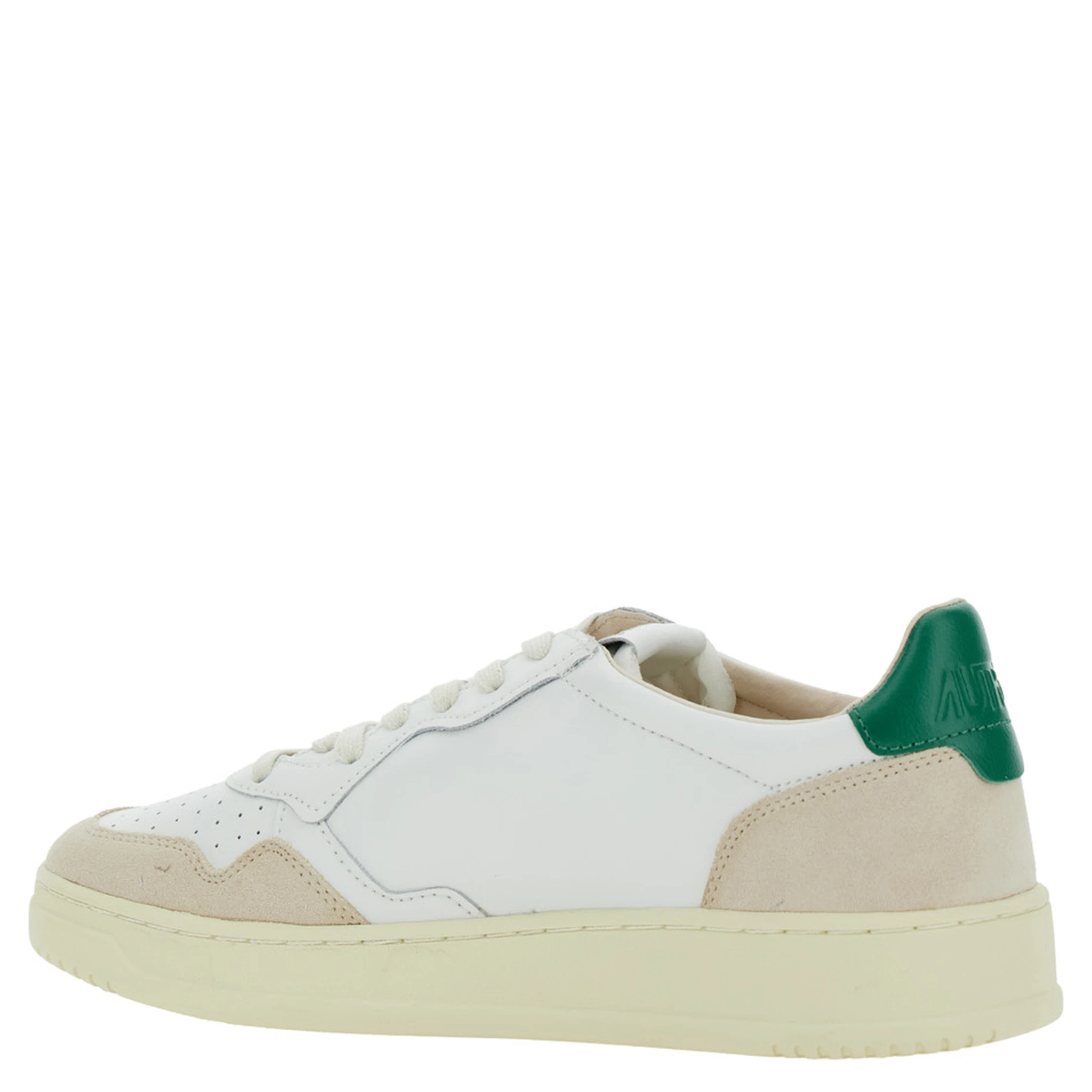Medalist White Low Top Sneakers with Beige Suede Details in Leather Man