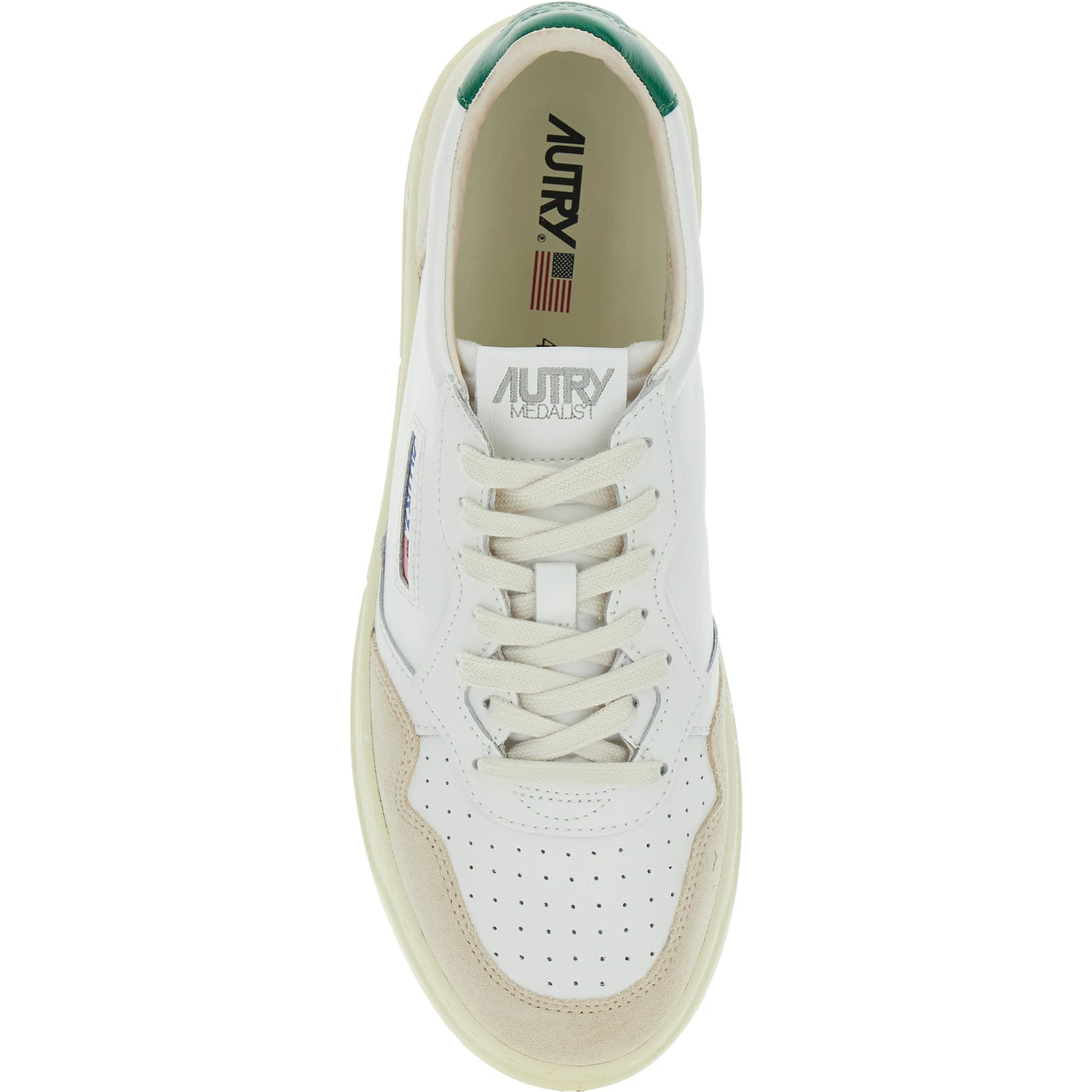Medalist White Low Top Sneakers with Beige Suede Details in Leather Man