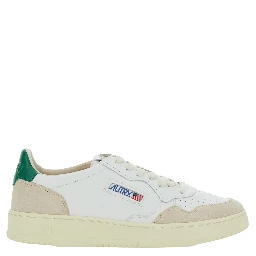 Medalist White Low Top Sneakers with Beige Suede Details in Leather Man
