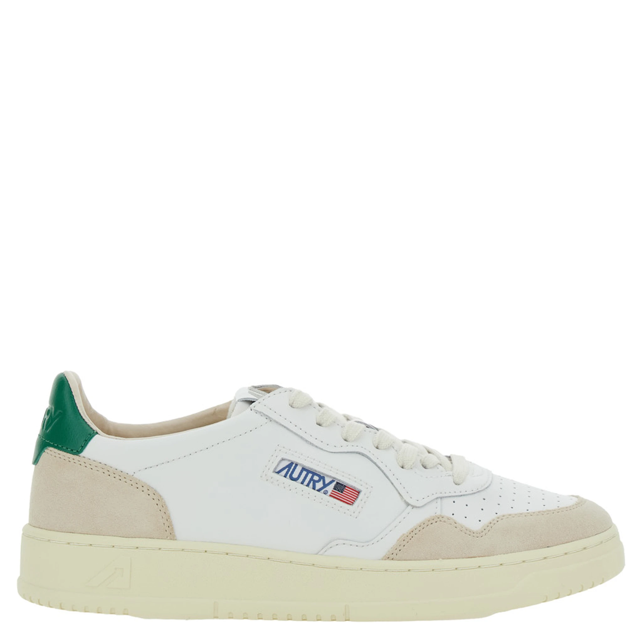 Medalist White Low Top Sneakers with Beige Suede Details in Leather Man