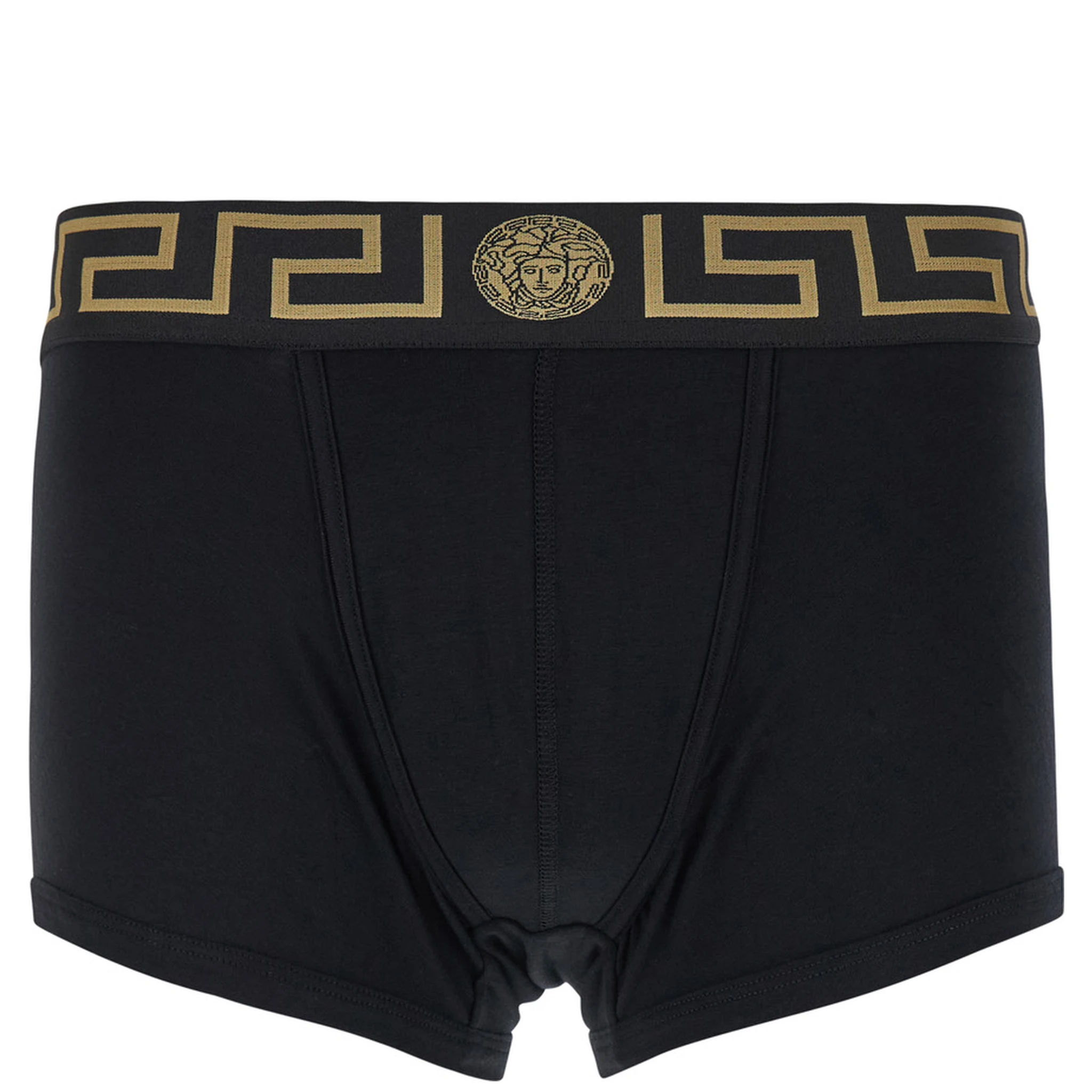 Black Boxer Briefs with Greca and Medusa Detail in Stretch Cotton Man