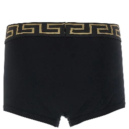 Black Boxer Briefs with Greca and Medusa Detail in Stretch Cotton Man
