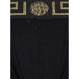 Black Boxer Briefs with Greca and Medusa Detail in Stretch Cotton Man