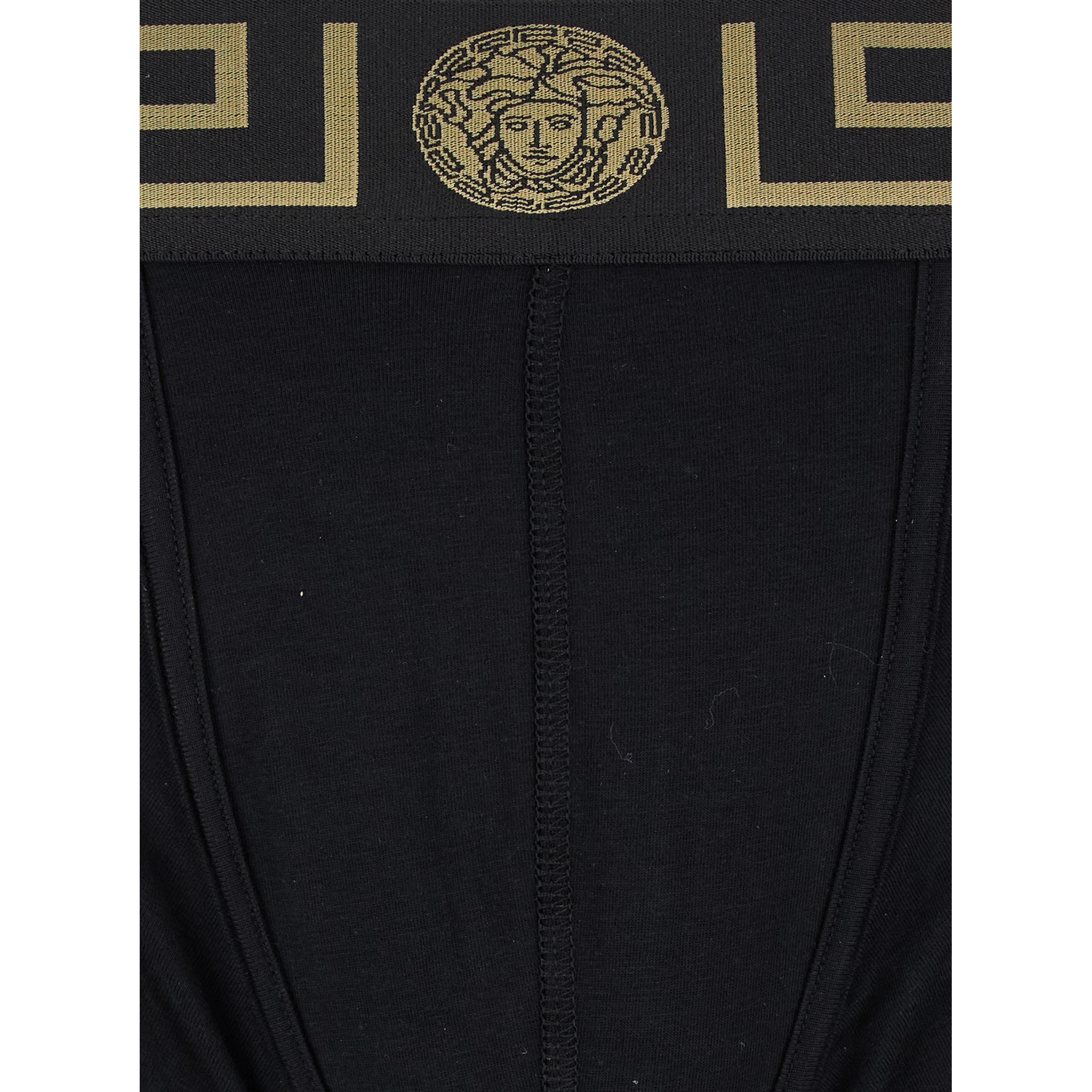 Black Boxer Briefs with Greca and Medusa Detail in Stretch Cotton Man
