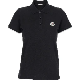 Black Polo Shirt with Logo Patch on the Front in Cotton Woman
