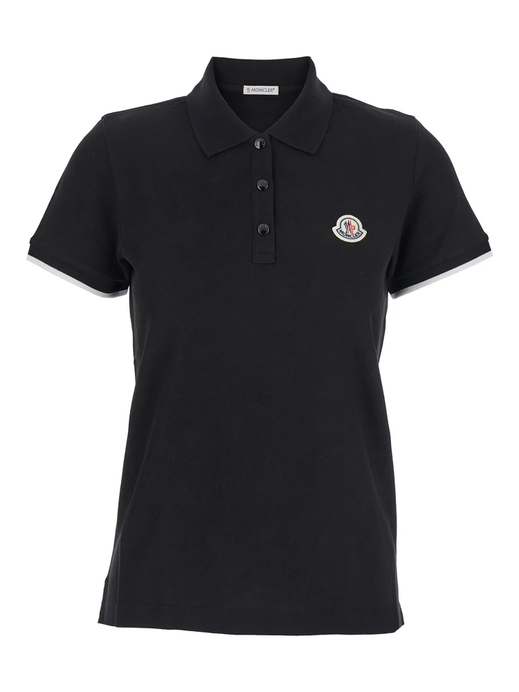 Black Polo Shirt with Logo Patch on the Front in Cotton Woman